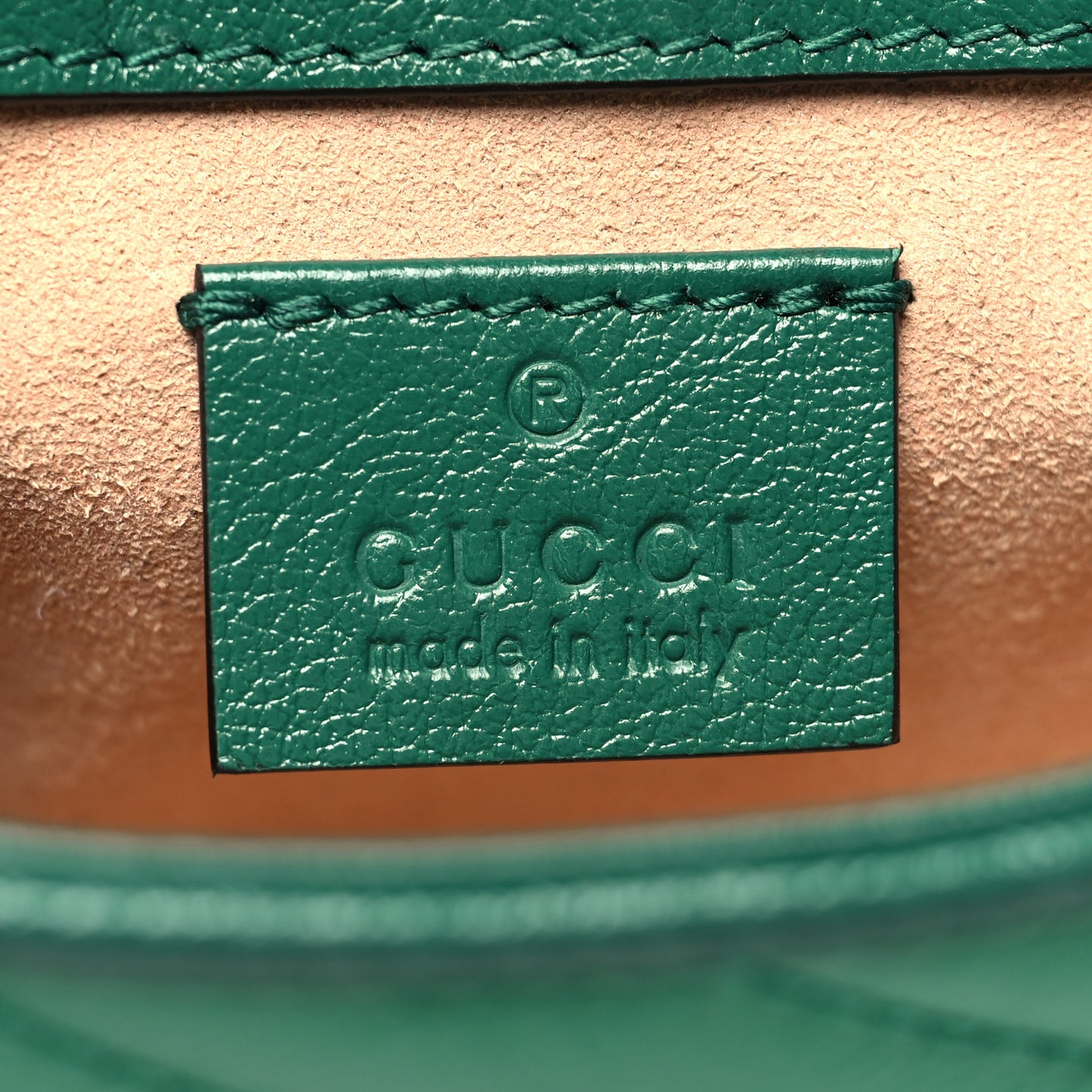 Azalea Calfskin Enamel Matelasse Diagonal Super Mini Torchon GG Marmont Shoulder Bag New Shamarock Emerald