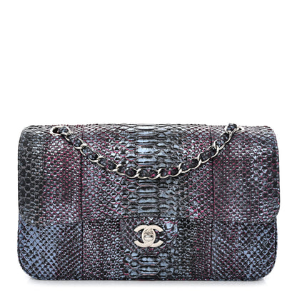 Chanel Metallic Snakeskin Medium Double Flap Light Blue Pink 1 of 16
