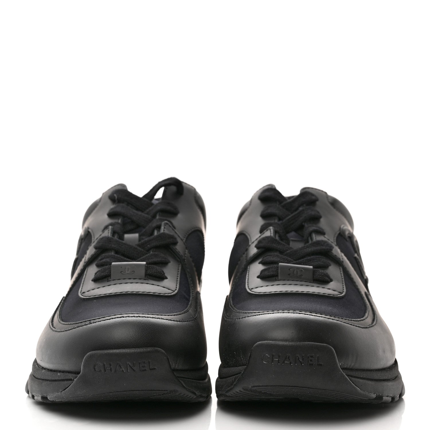 Chanel Fabric Calfskin Suede Mens CC Sneakers 42 Black 2 of 11