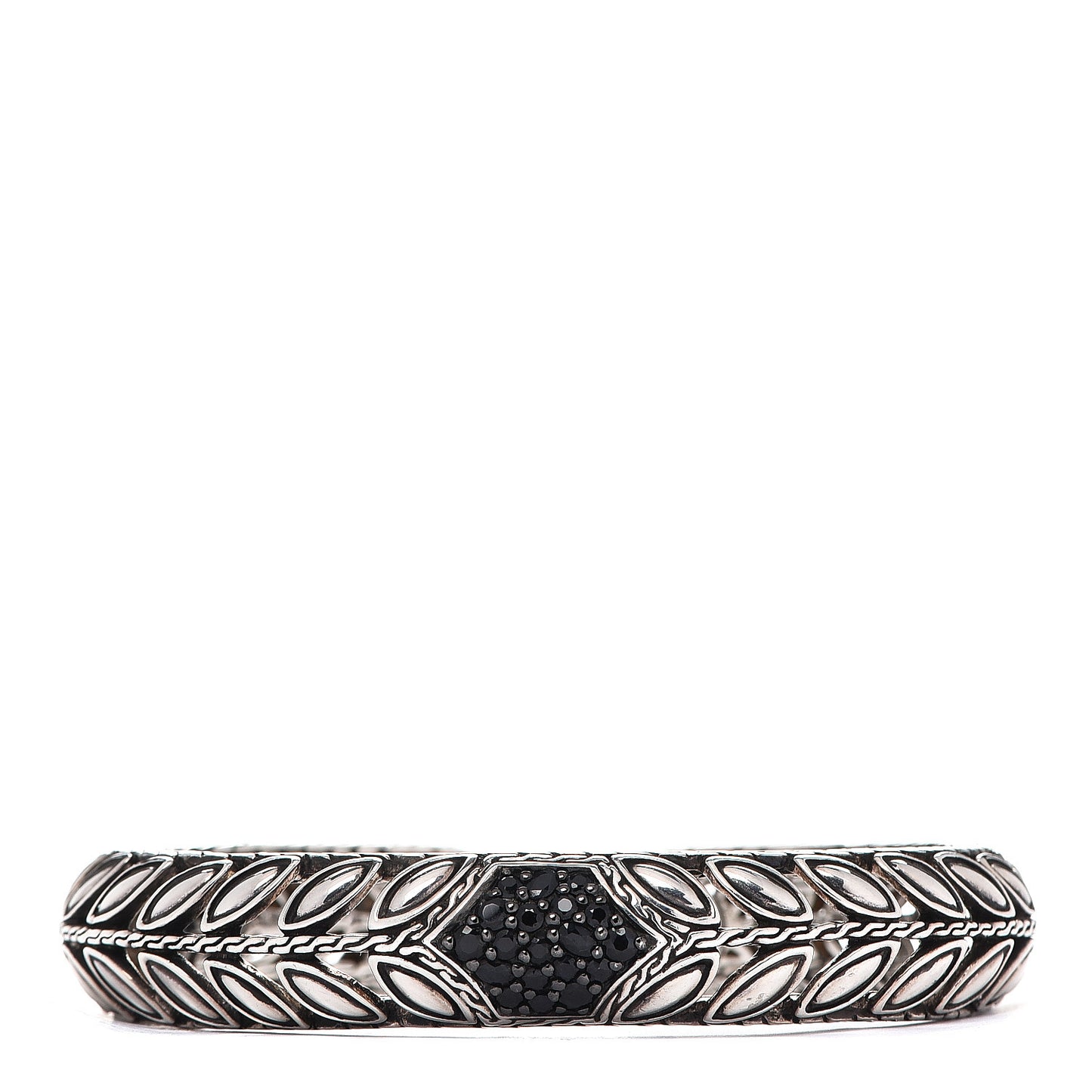 Sterling Silver Black Sapphire Kawung Leaf Cuff Bracelet