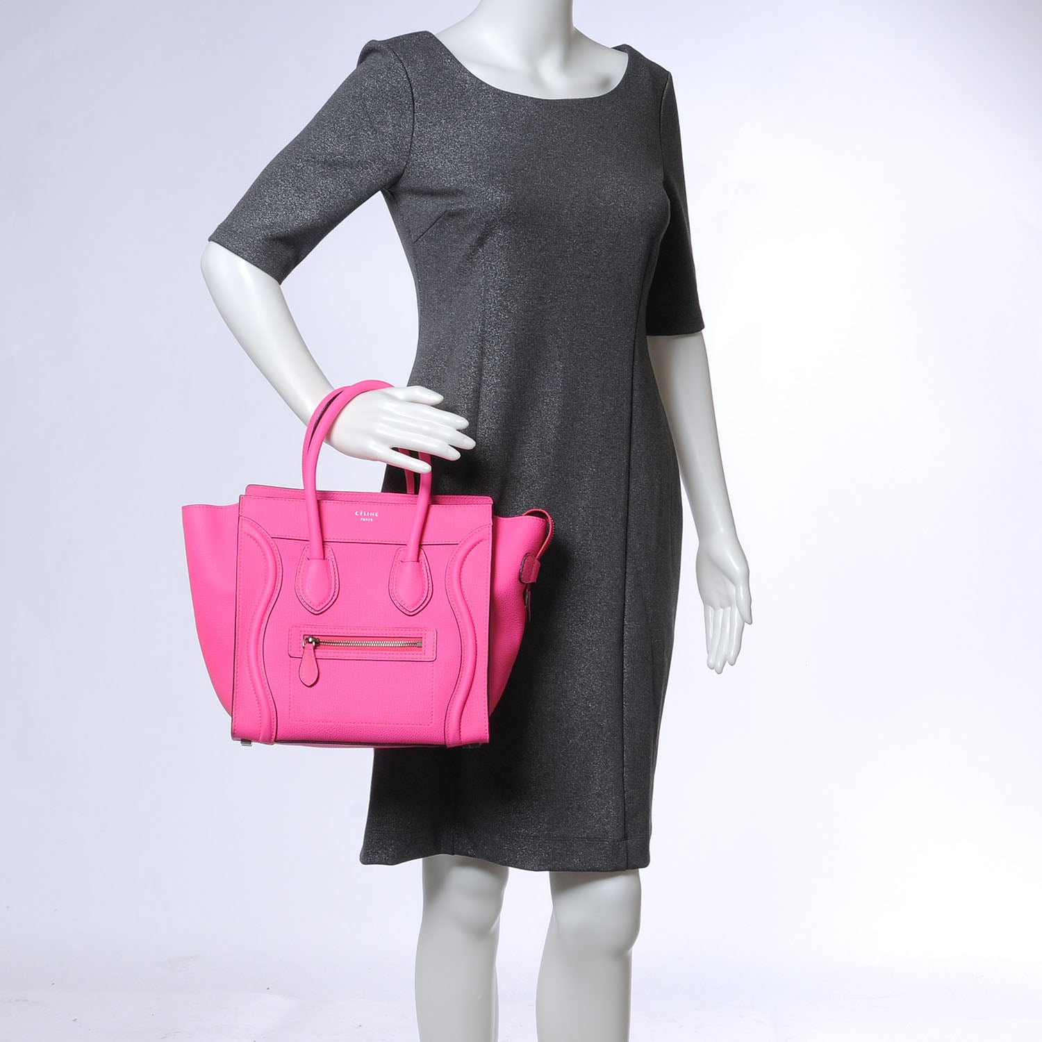 Celine Drummed Leather Micro Luggage Fluo Pink 2 of 7