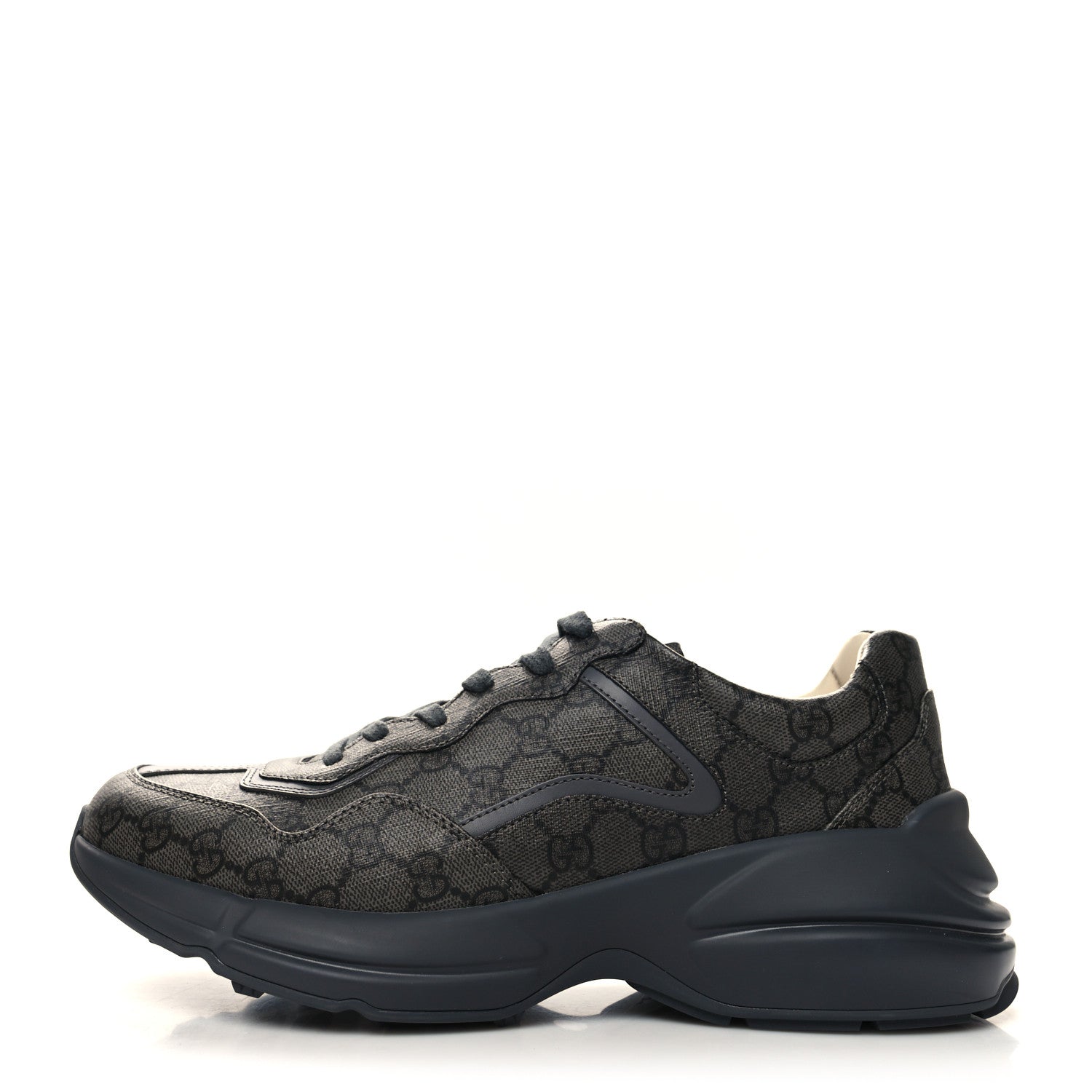 Gucci GG Supreme Monogram Apollo Calfskin Mens Rhyton Sneakers 10 Grey Black Graphite Grey 1 of 9