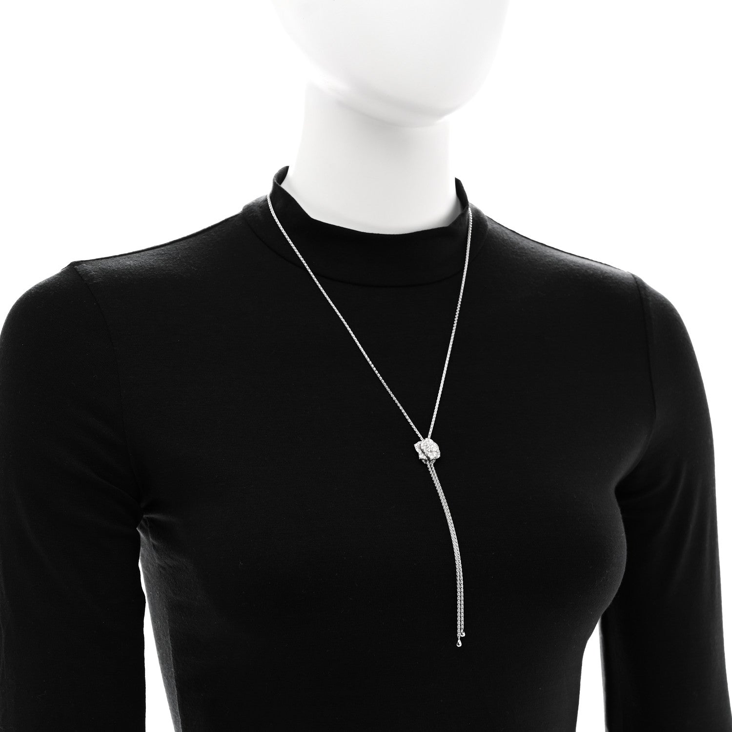 Piaget 18K White Gold Diamond Rose Lariat Pendant Necklace 2 of 5