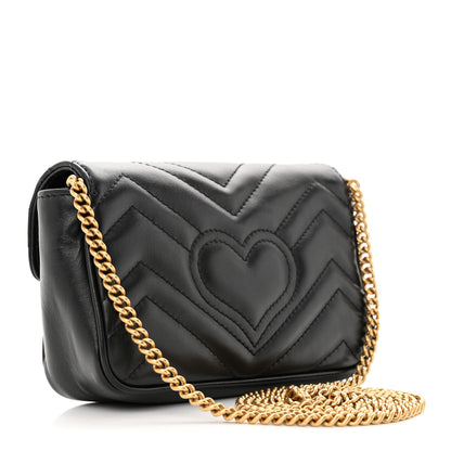 Gucci Calfskin Matelasse Super Mini GG Marmont Shoulder Bag Black 3 of 14