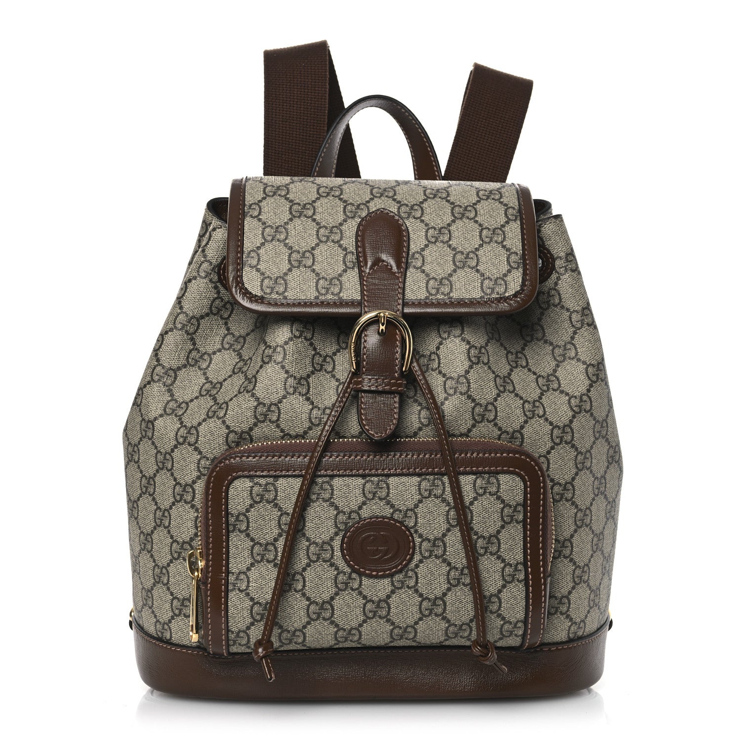Gucci GG Supreme Monogram Azalea Calfskin Retro Interlocking G Buckle Backpack Beige Ebony Brown Sugar 1 of 13