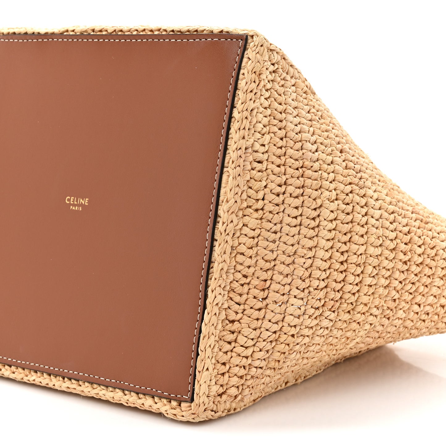 Raffia Calfskin Triomphe Cube Tote Natural Black