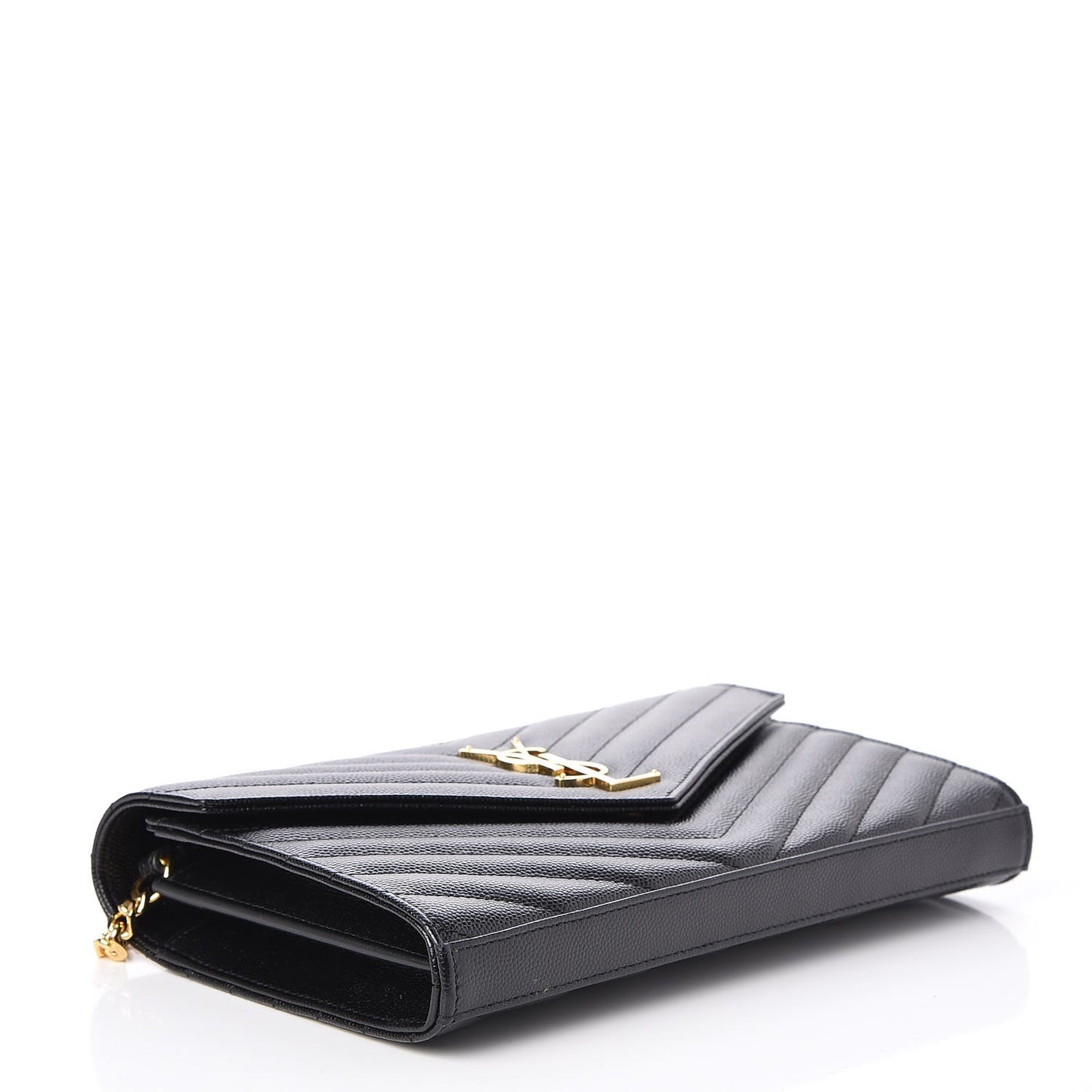 Grain De Poudre Matelasse Chevron Medium Monogram Chain Wallet Black
