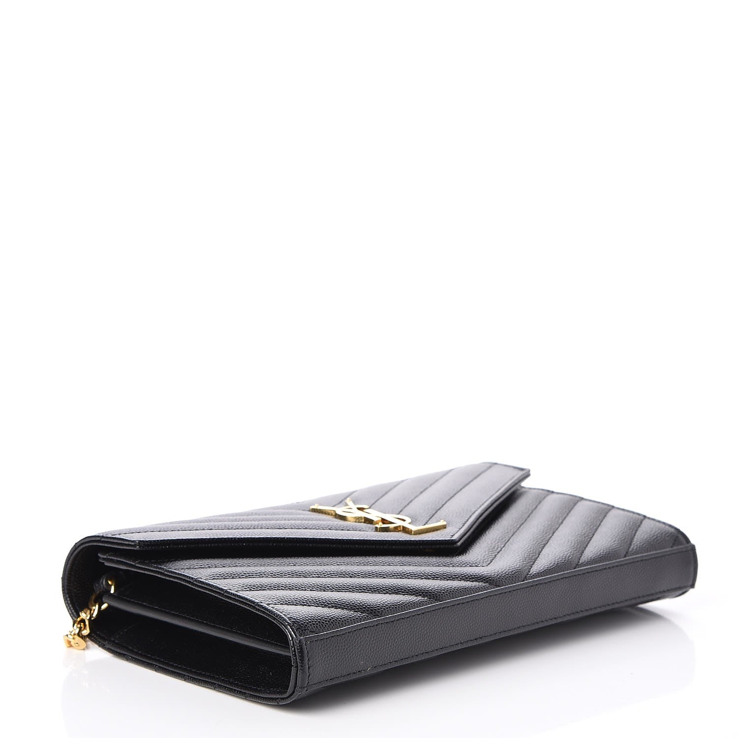 Saint Laurent Grain De Poudre Matelasse Chevron Medium Monogram Chain Wallet Black 4 of 8