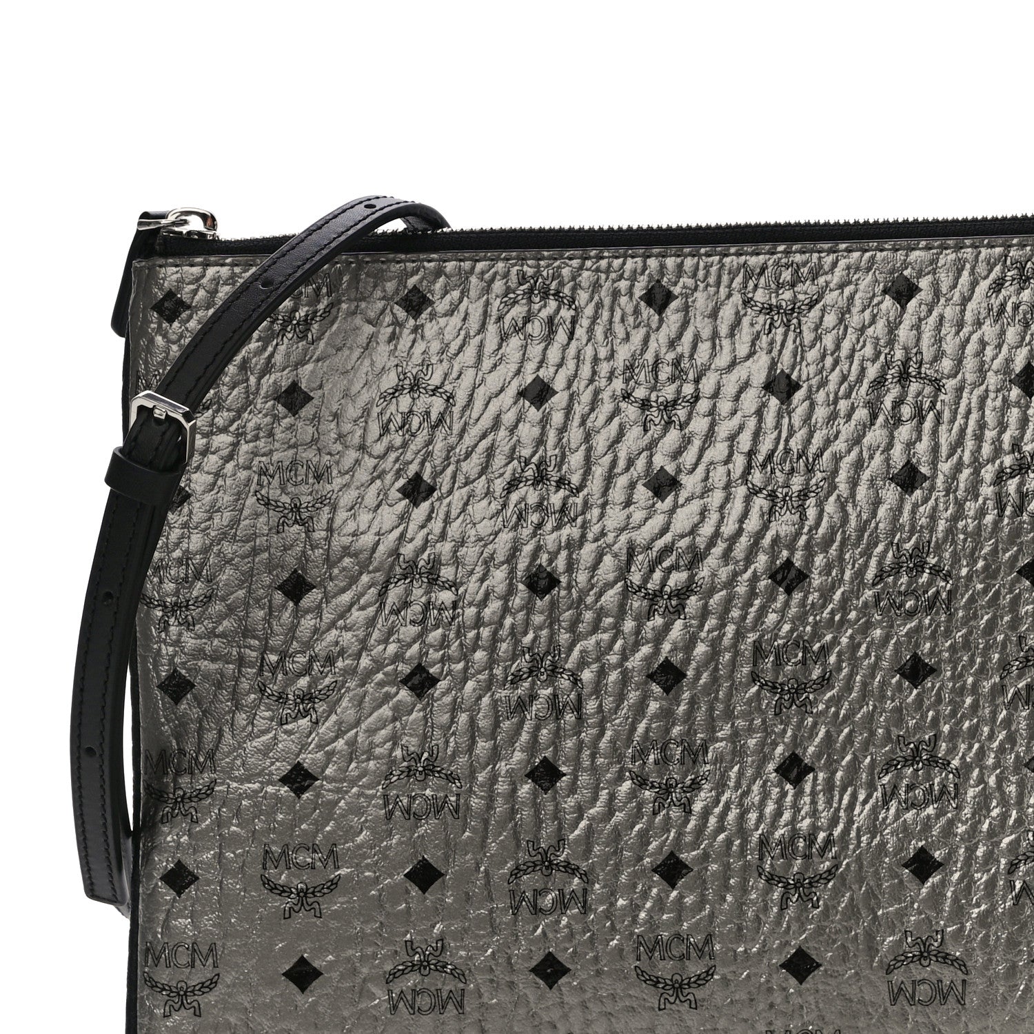 MCM Metallic Visetos Medium Crossbody Pouch Silver 6 of 9