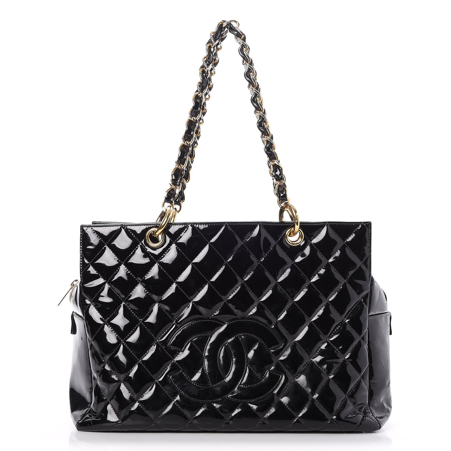 Patent Quilted Petit Timeless Tote PTT Black