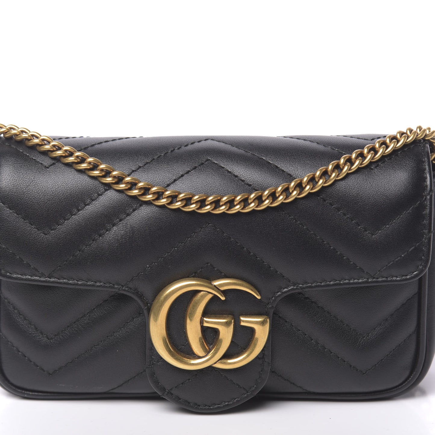 Calfskin Matelasse Super Mini GG Marmont Shoulder Bag Black