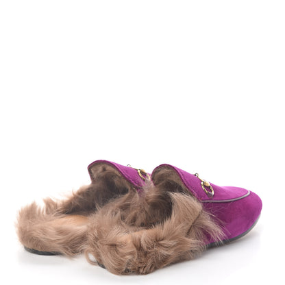 Gucci Velvet Fur Womens Princetown Slippers 38 Fucsia Violet Cyclamen Natural 4 of 8