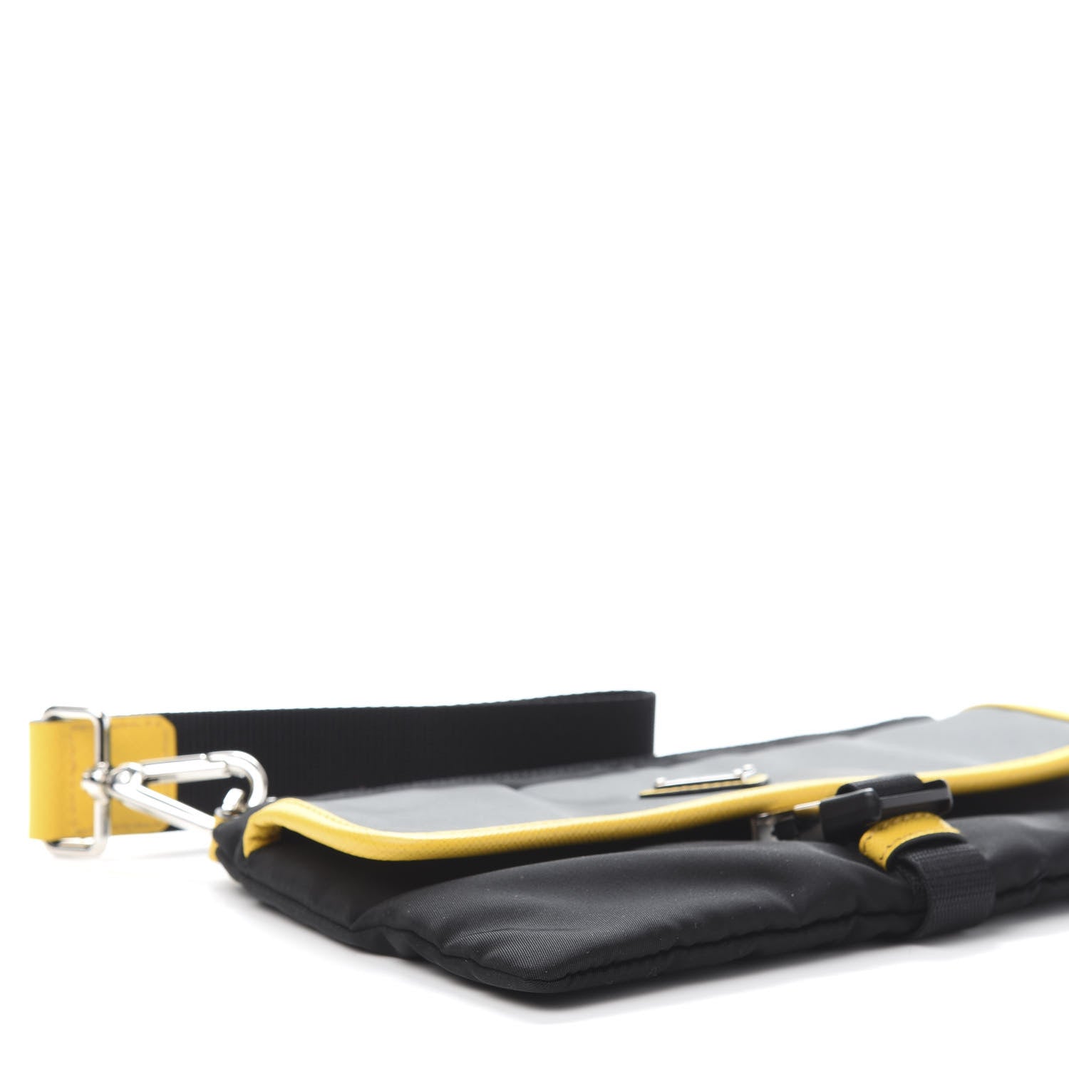 Prada Tessuto Nylon Saffiano Wristlet Pouch Black Grey Yellow 8 of 9