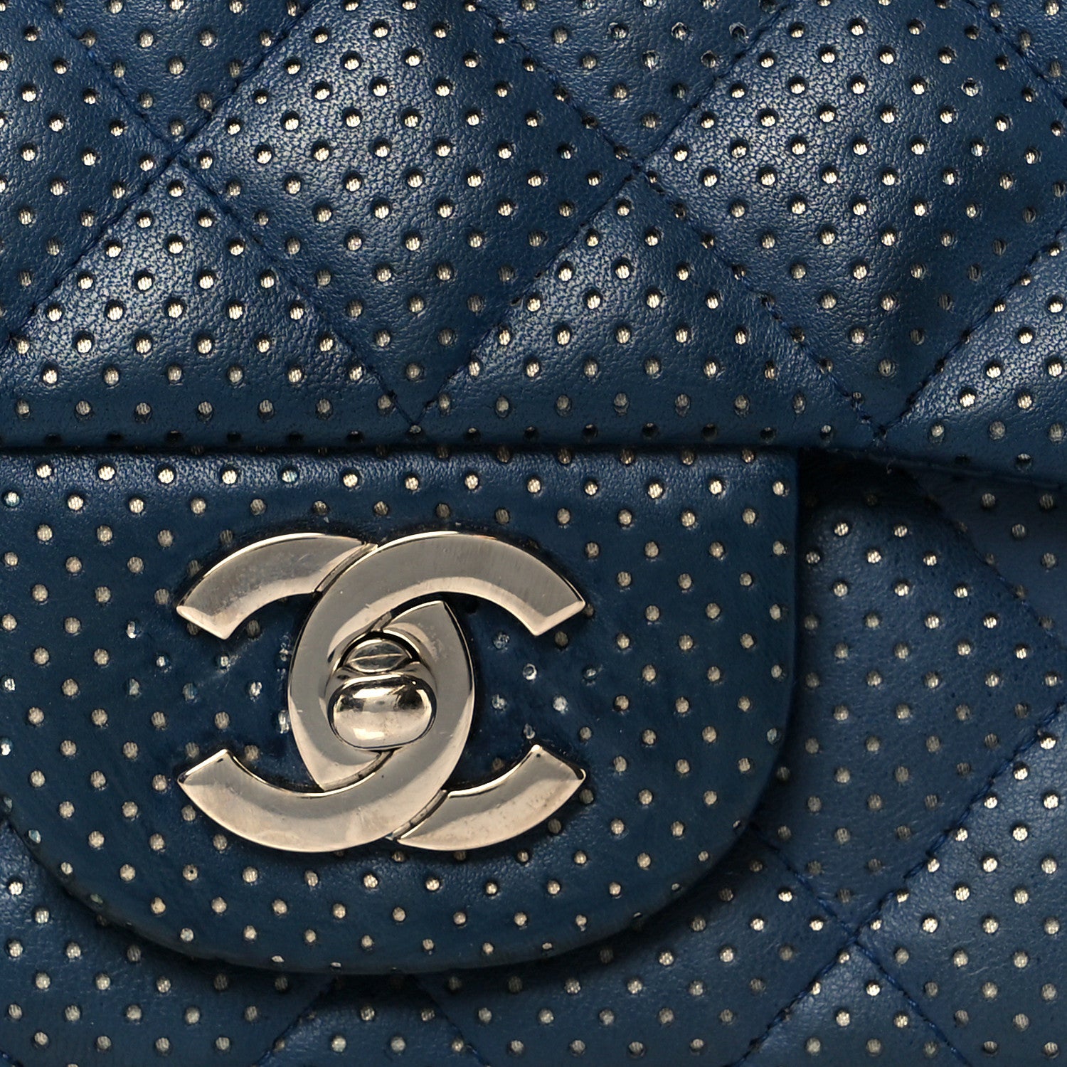 CHANEL Chanel Lambskin Perforated Jumbo Double Flap Blue 1781104