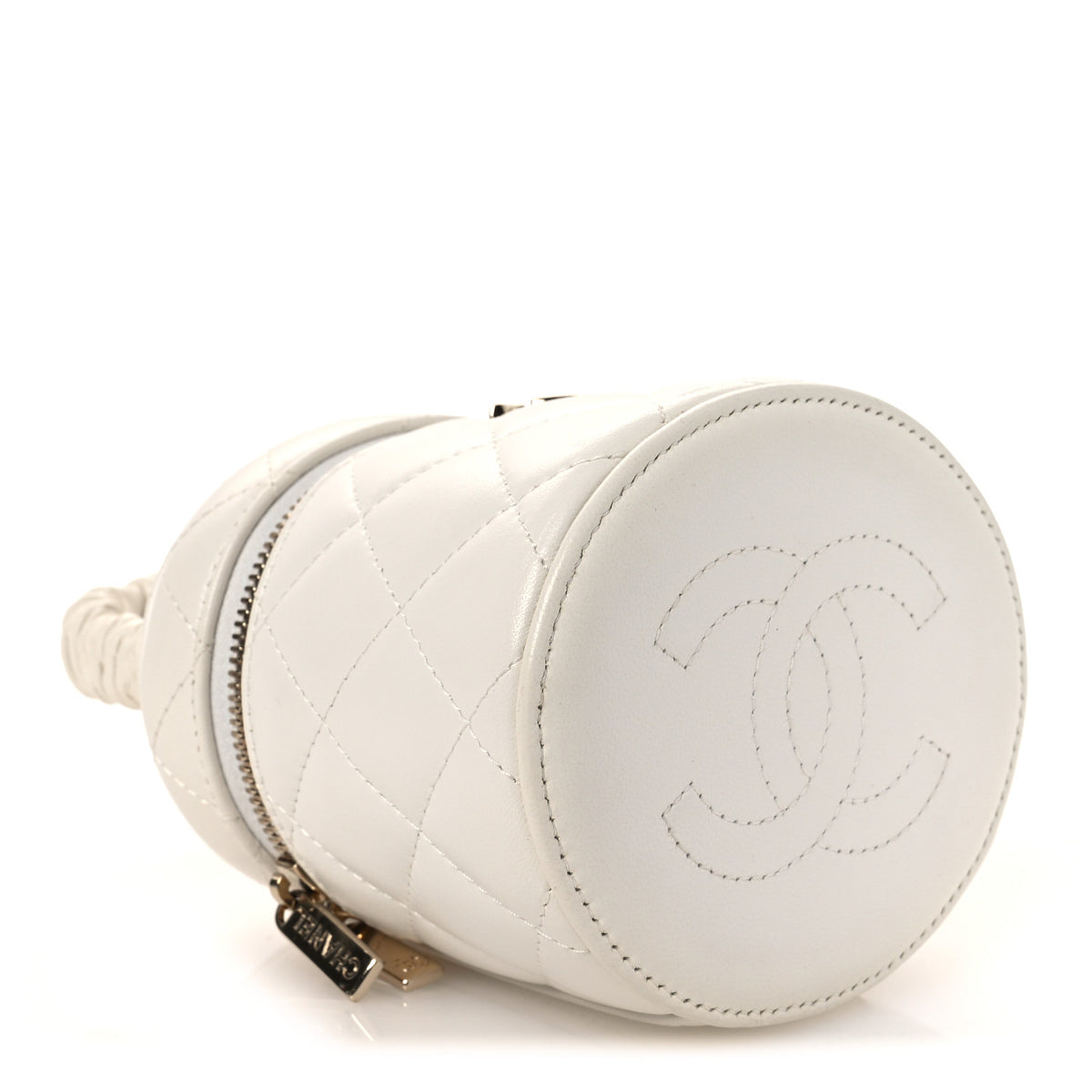 Chanel Lambskin Quilted Ruched Handle Vanity Case White 3 of 10