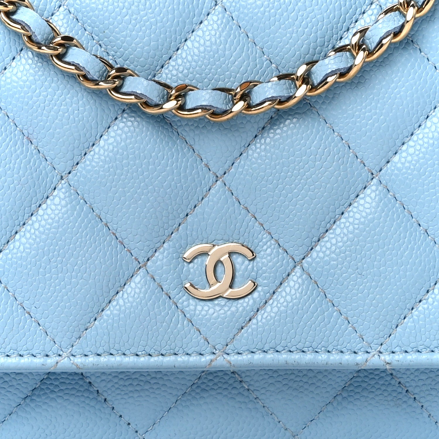 Chanel Caviar Quilted Wallet on Chain WOC Light Blue 9 of 11