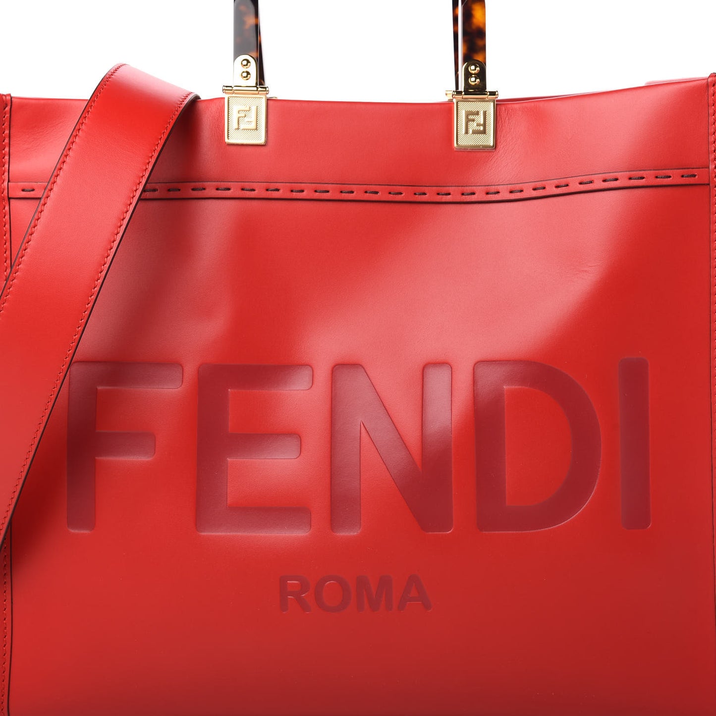 Vitello King Plexiglass Logo Embossed Medium Fendi Sunshine Shopper Tote Fuoco