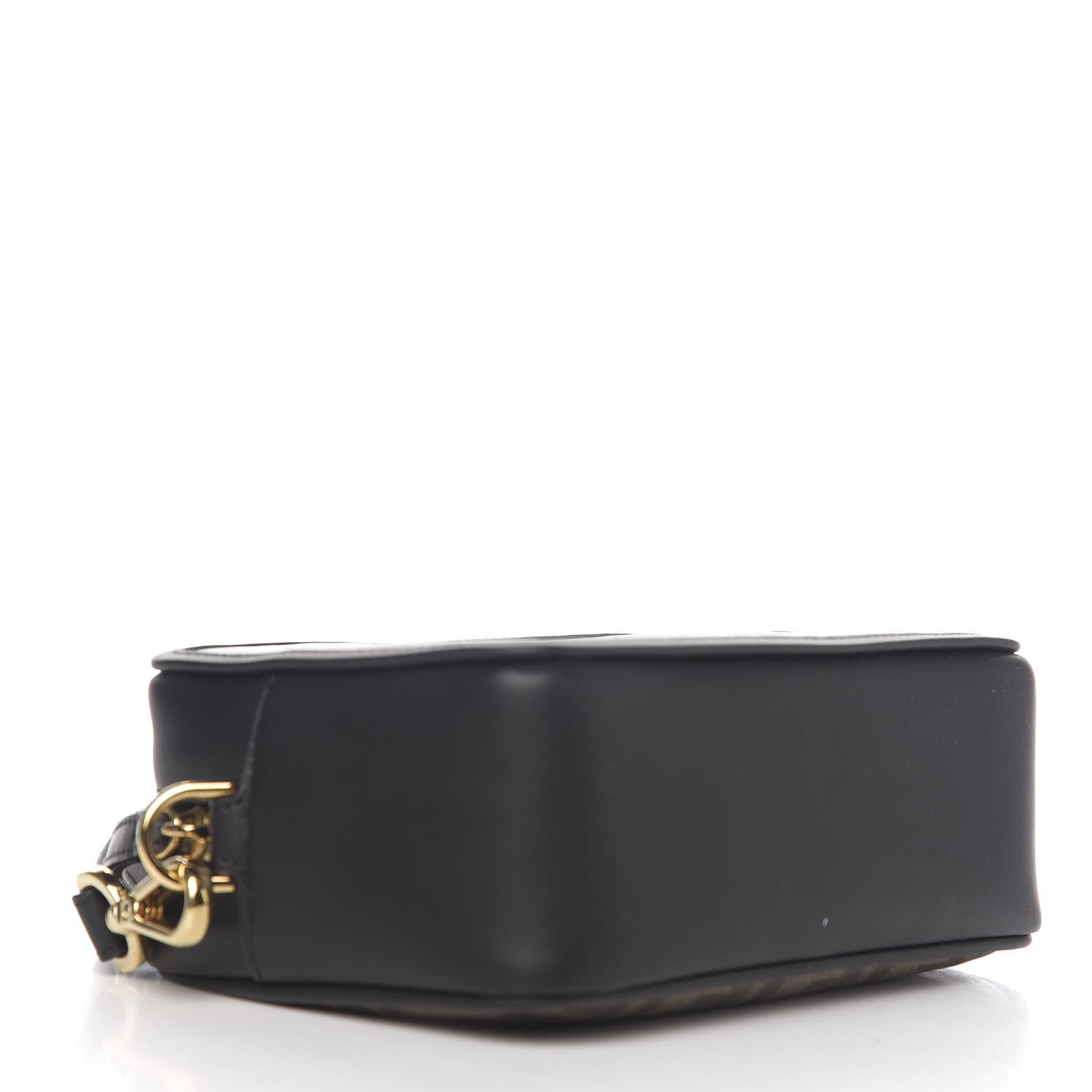 Fendi Glazed Fabric Vitello Century FF 1974 Stamp Patch Mini Camera Case Mogano Panna Black 3 of 9