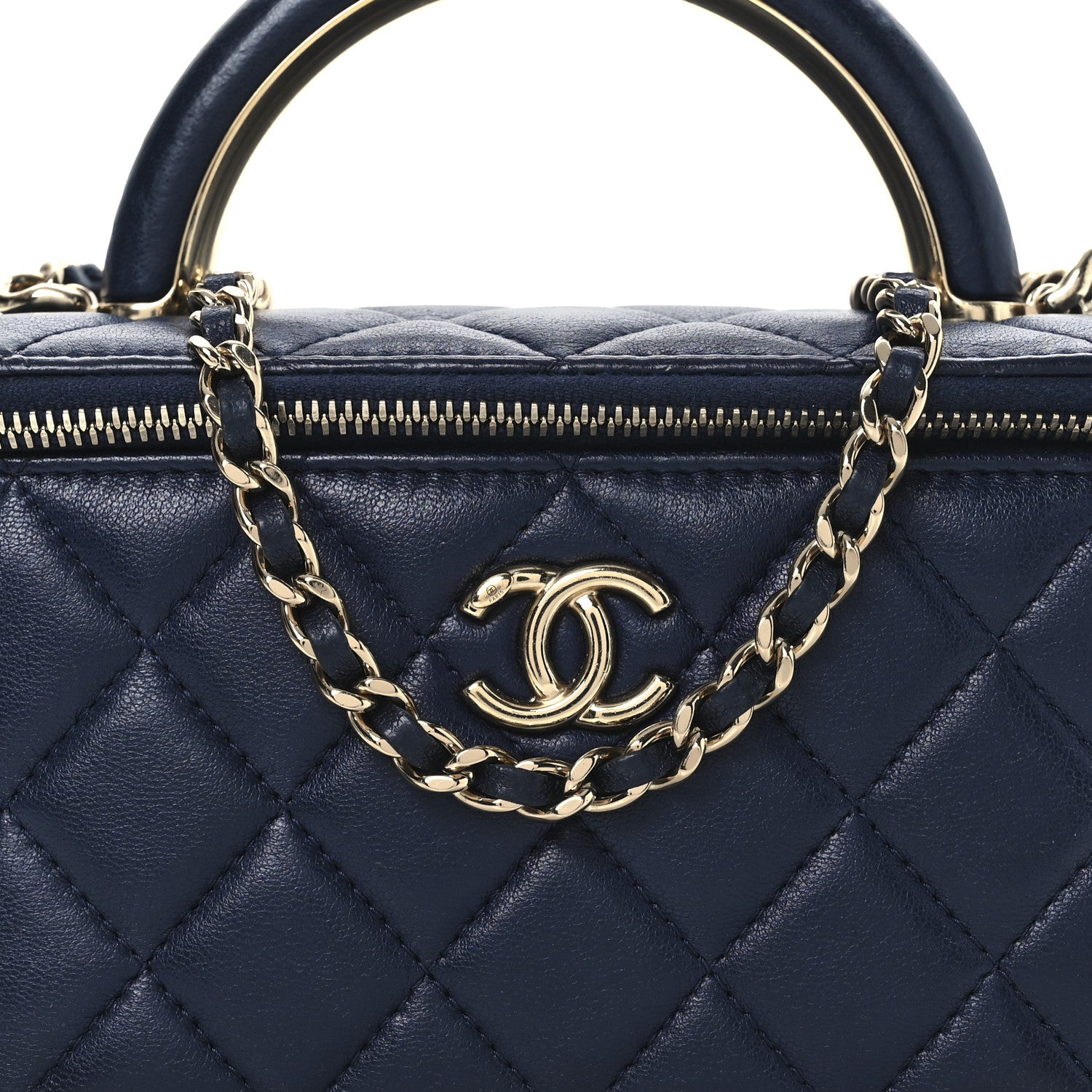 Chanel Lambskin Quilted Small Charming Top Handle Vanity Case With Chain Navy Blue 8 of 12