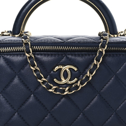 Chanel Lambskin Quilted Small Charming Top Handle Vanity Case With Chain Navy Blue 8 of 12