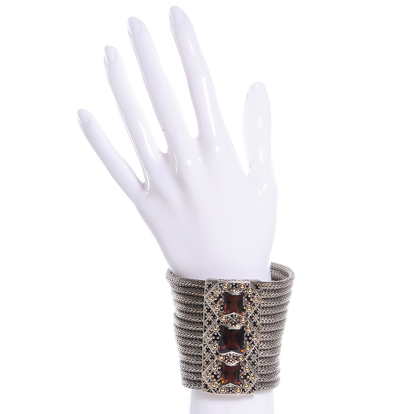 Sterling Silver 18k Gold Cognac Quartz Batu Sari Wide Bracelet
