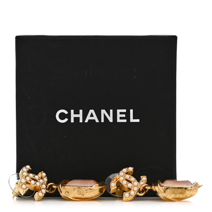 Chanel Metal Crystal Pearl CC Drop Earrings Gold Pink 6 of 6