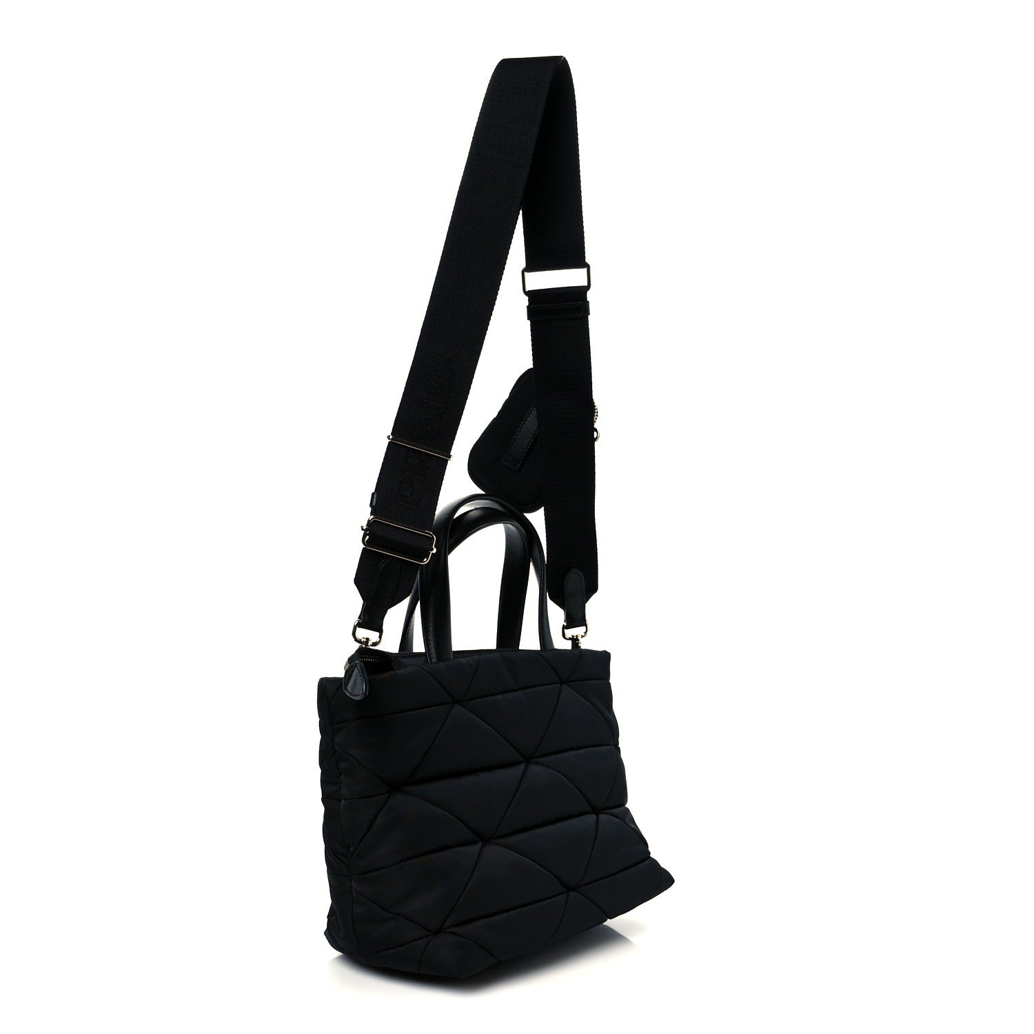 Prada Re-Nylon Nappa Triangle Quilted Padded Double Handled Zip Pocket Tote Black 3 of 13