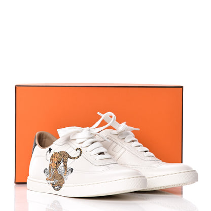 Hermes Calfskin Jungle Love Womens Quicker Sneakers 36 White Multicolor 10 of 10