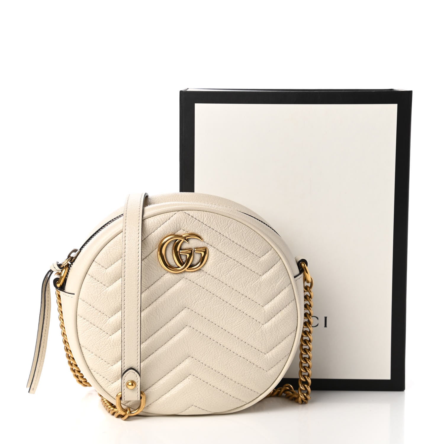 Gucci Calfskin Matelasse Mini GG Marmont Round Shoulder Bag White 11 of 11