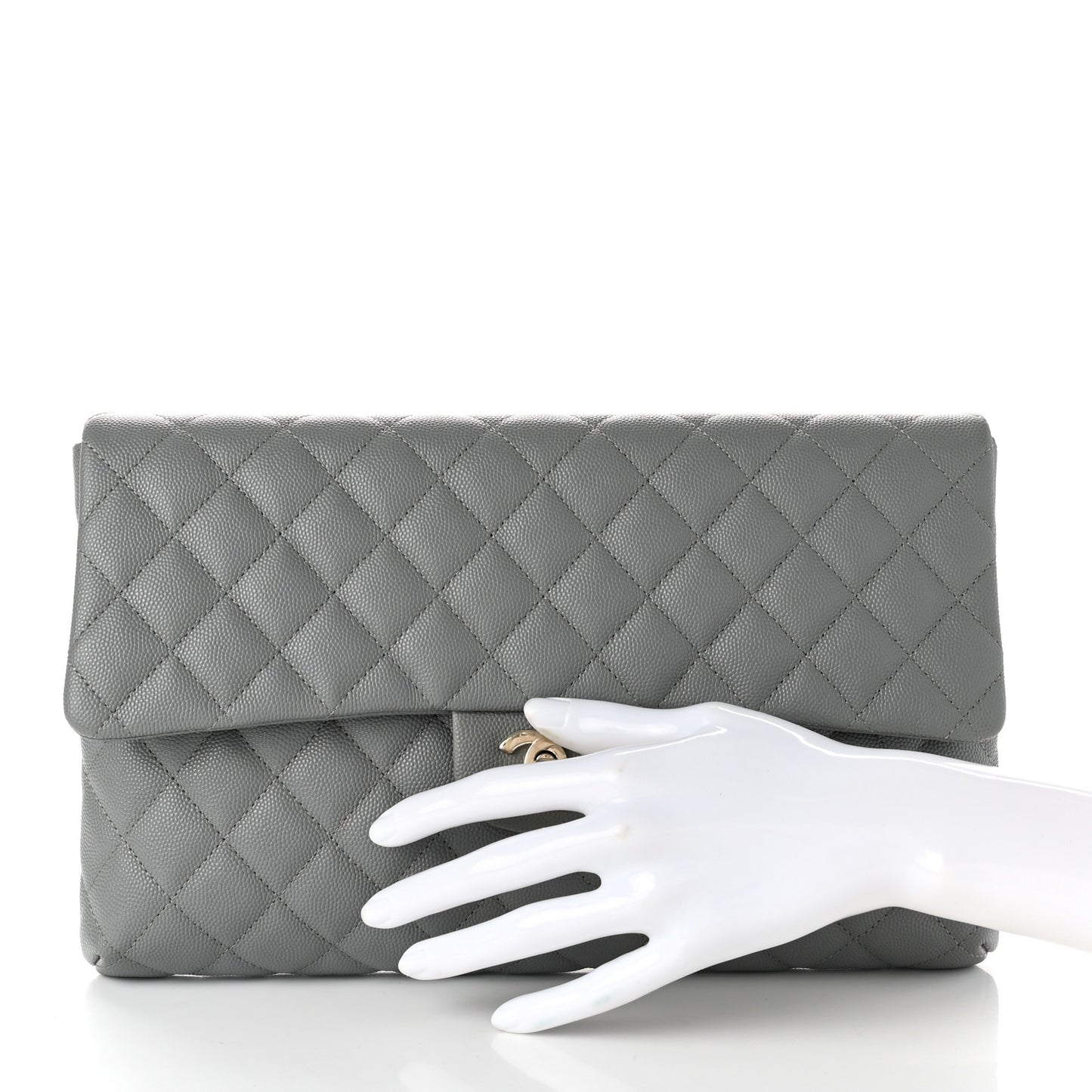 Caviar Quilted Flap Clutch Grey