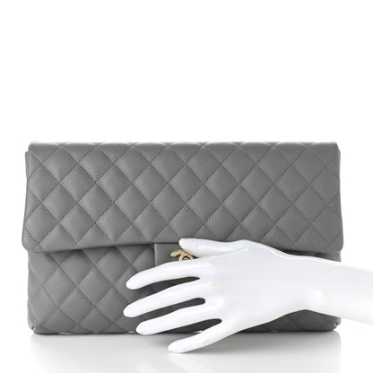 Chanel Caviar Quilted Flap Clutch Grey 2 of 7