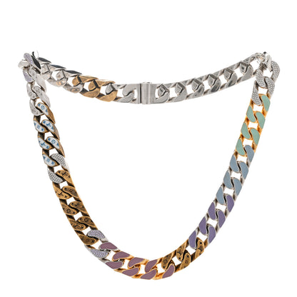 Louis Vuitton Metal Enamel Crystal Soapy Chain Necklace Silver Gold 3 of 10
