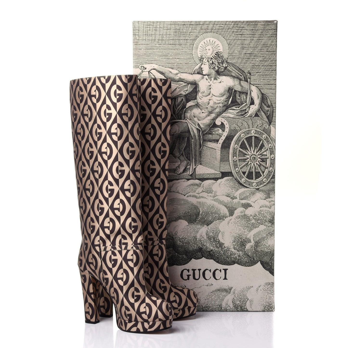 Fabric G Rhombus Print Platform Boots 39.5 Beige Cocoa