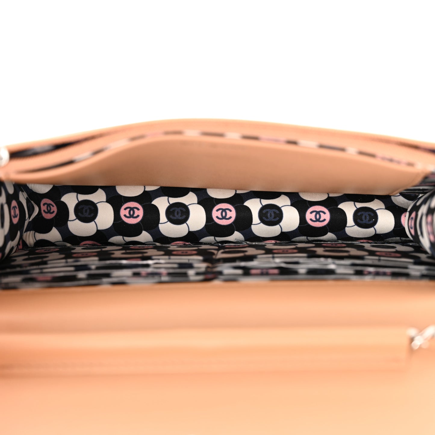 Lambskin Enamel Quilted Wallet on Chain WOC Beige