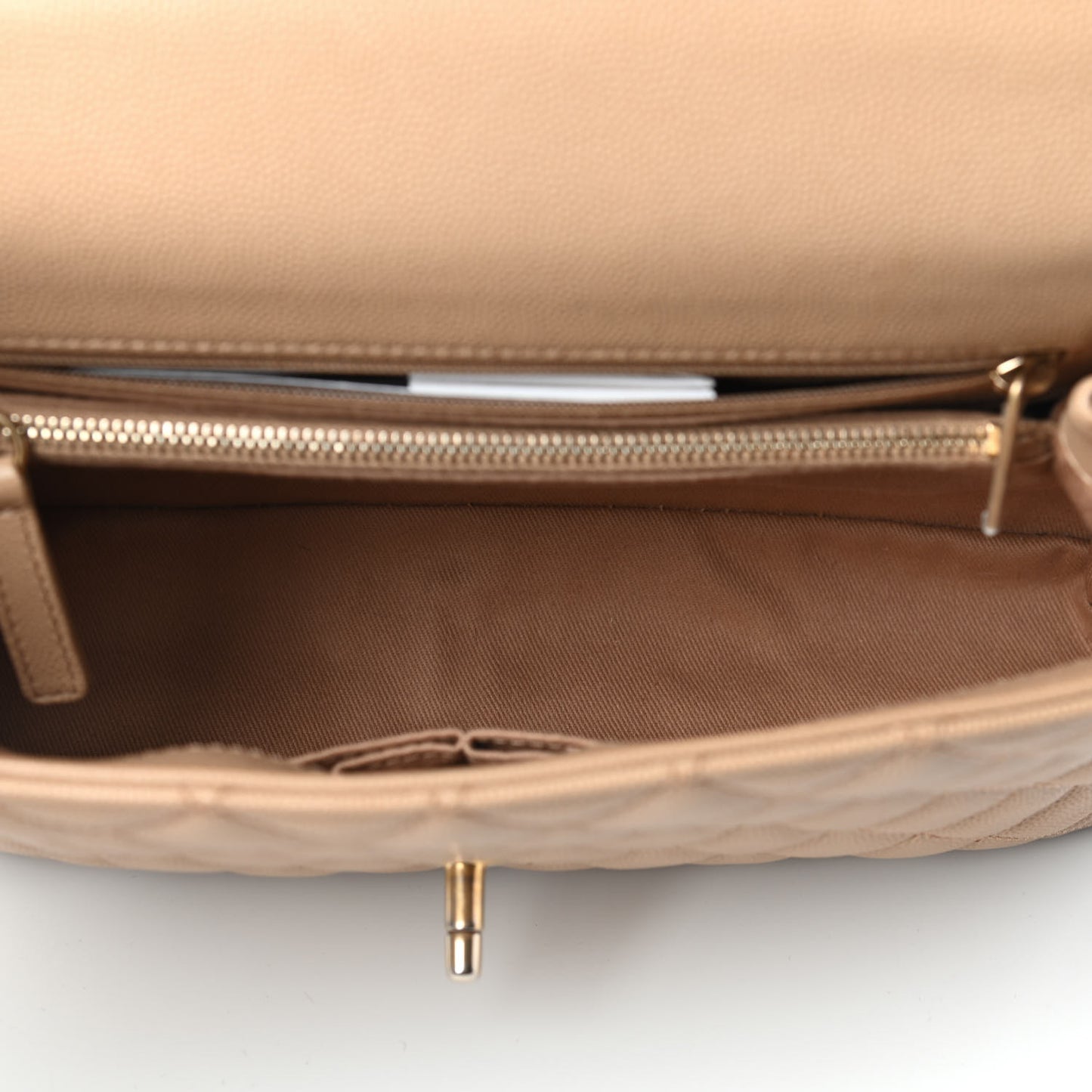 Caviar Quilted Small Coco Handle Flap Beige