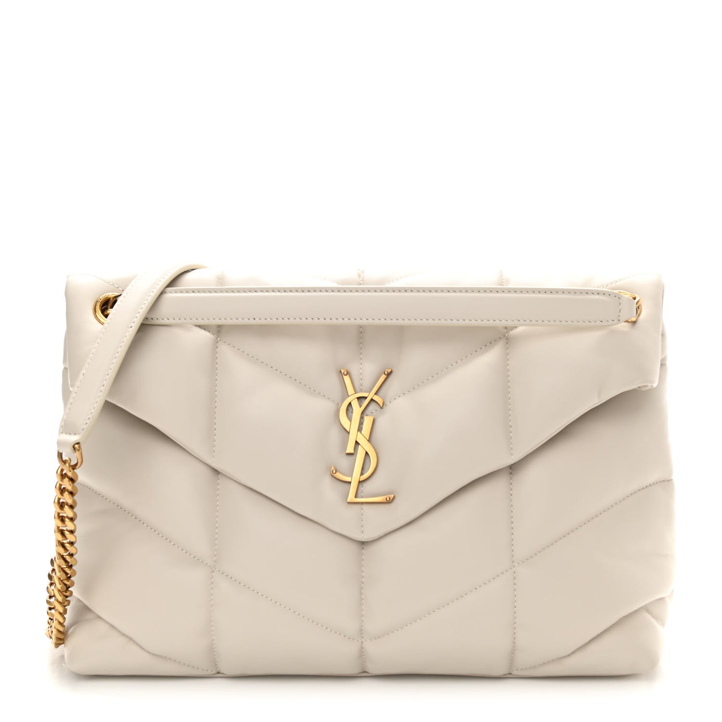 Lambskin Quilted Medium Loulou Puffer Monogram Chain Satchel Crema Soft