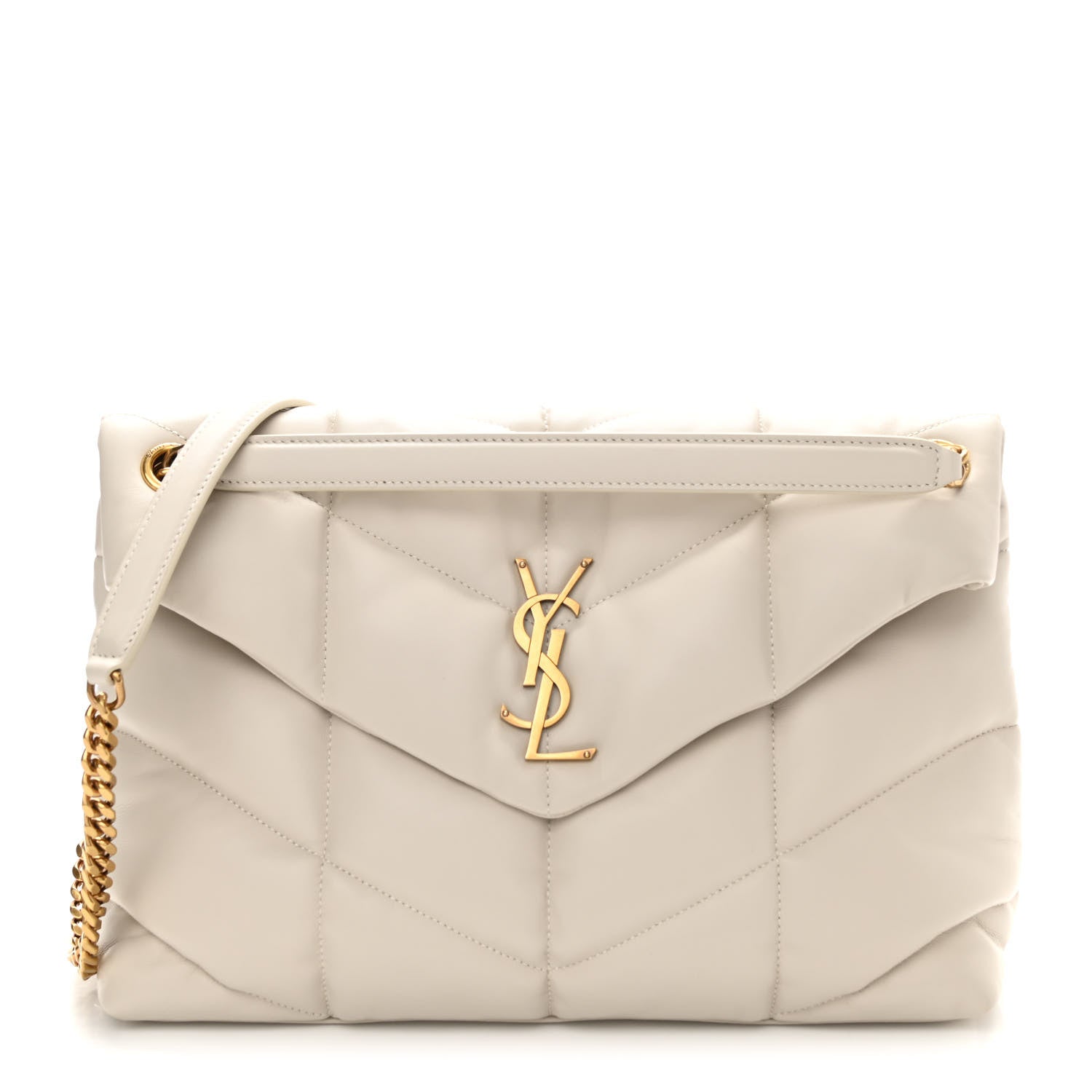 Saint Laurent Lambskin Quilted Medium Loulou Puffer Monogram Chain Satchel Crema Soft 1 of 7