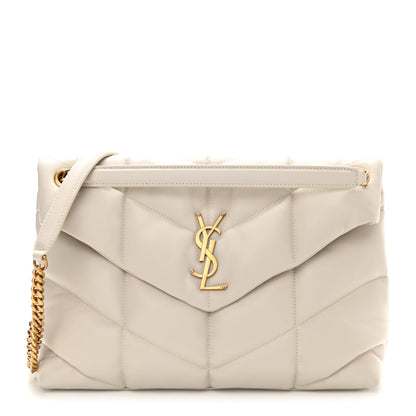 Saint Laurent Lambskin Quilted Medium Loulou Puffer Monogram Chain Satchel Crema Soft 1 of 7