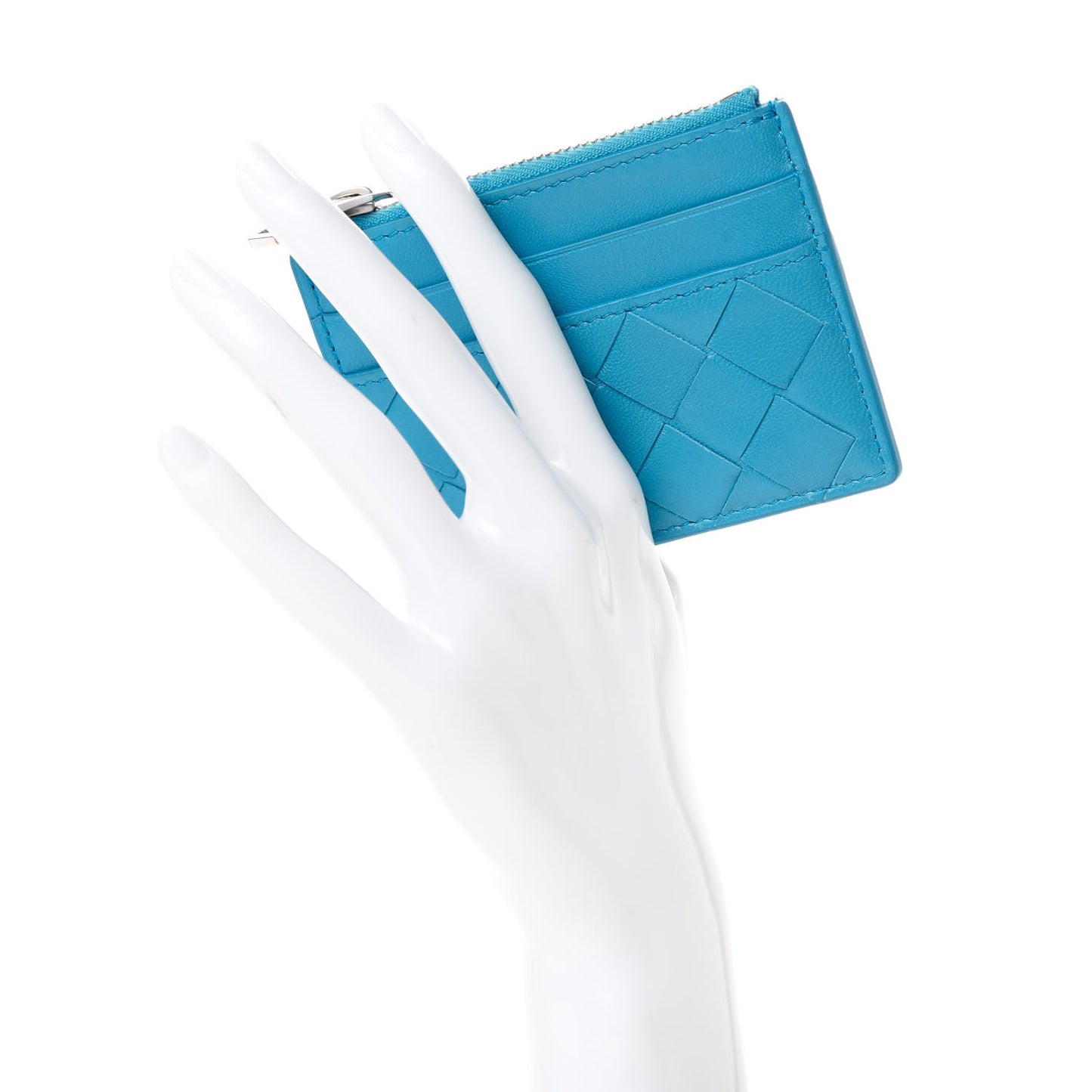 Nappa Intrecciato Zip Card Case Teal