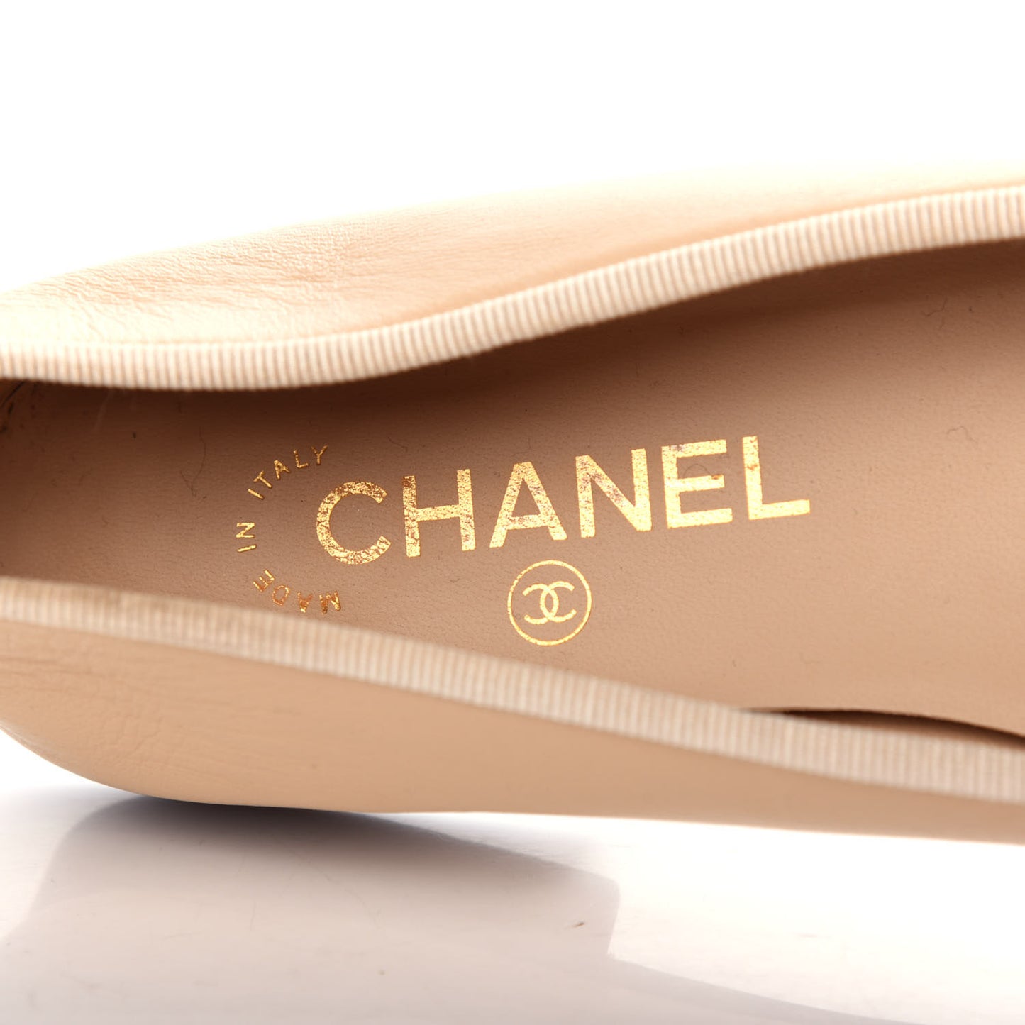 Lambskin Cap Toe CC Ballerina Flats 39.5 Beige Black