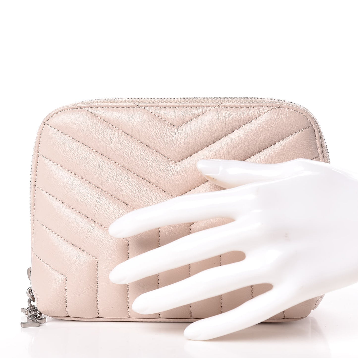 Lambskin Matelasse Cosmetic Case Washed Light Pink