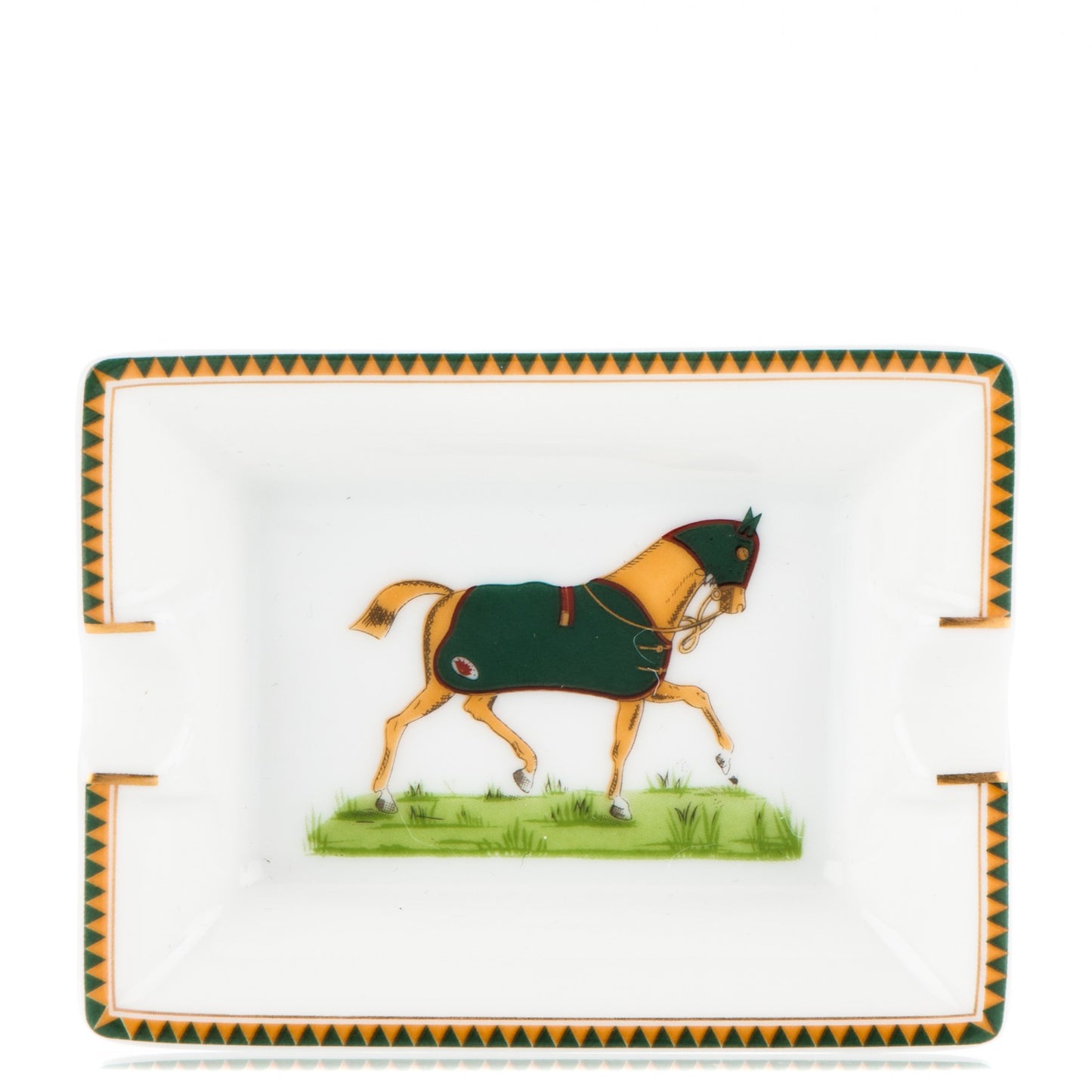 Porcelain Mini Chevaux A La Couverture Ashtray