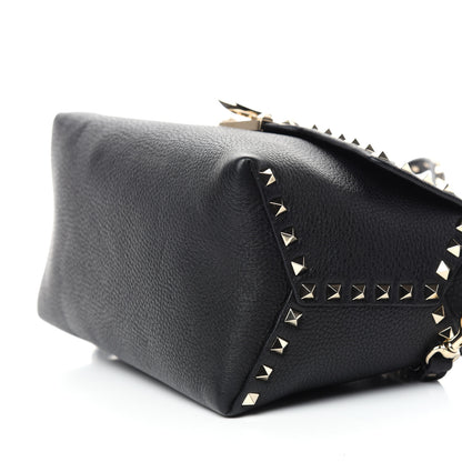 Valentino Garavani Pebbled Calfskin Rockstud Single Handle Flap Bag Black 8 of 9