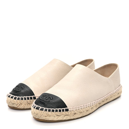 Chanel Grained Calfskin CC Espadrilles 38 Beige Black 3 of 7