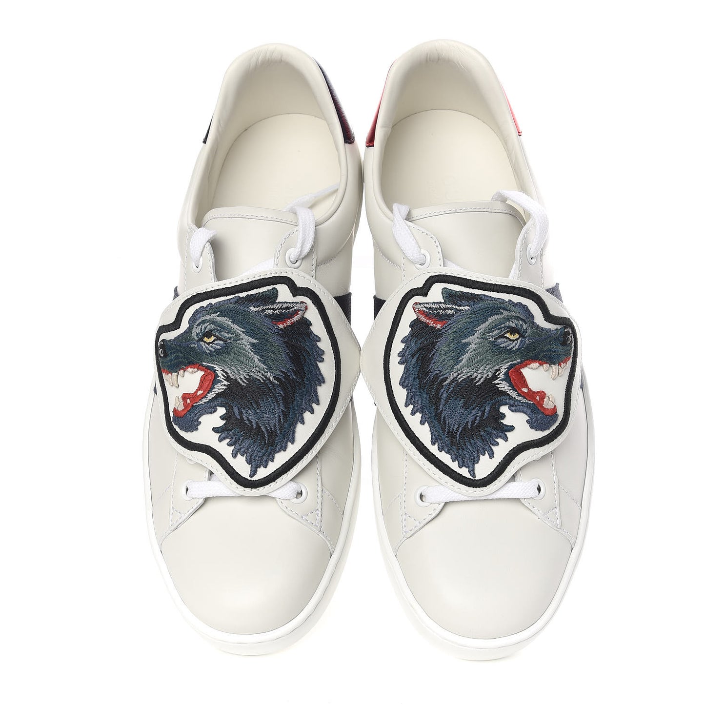 Calfskin Web Wolf Embroidered Mens Ace Sneakers 9 White
