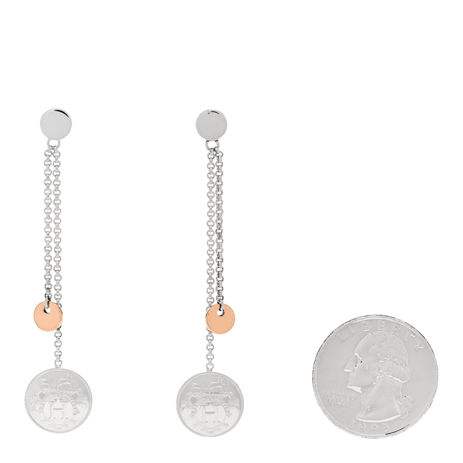Hermes Sterling Silver 18K Rose Gold PM Ex-Libris Earrings 2 of 5