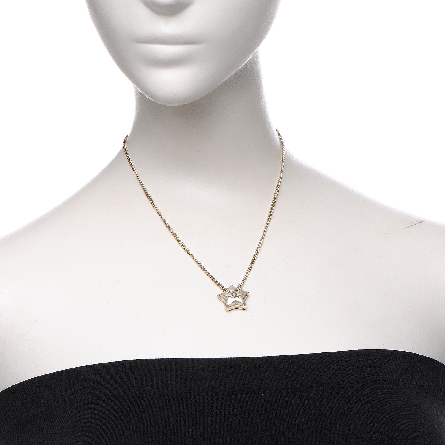 Chanel Metal Resin Star CC Necklace Silver Gold 2 of 7
