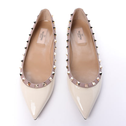 Valentino Garavani Patent Rockstud Ballerina Flats 38.5 Light Ivory Poudre 5 of 9