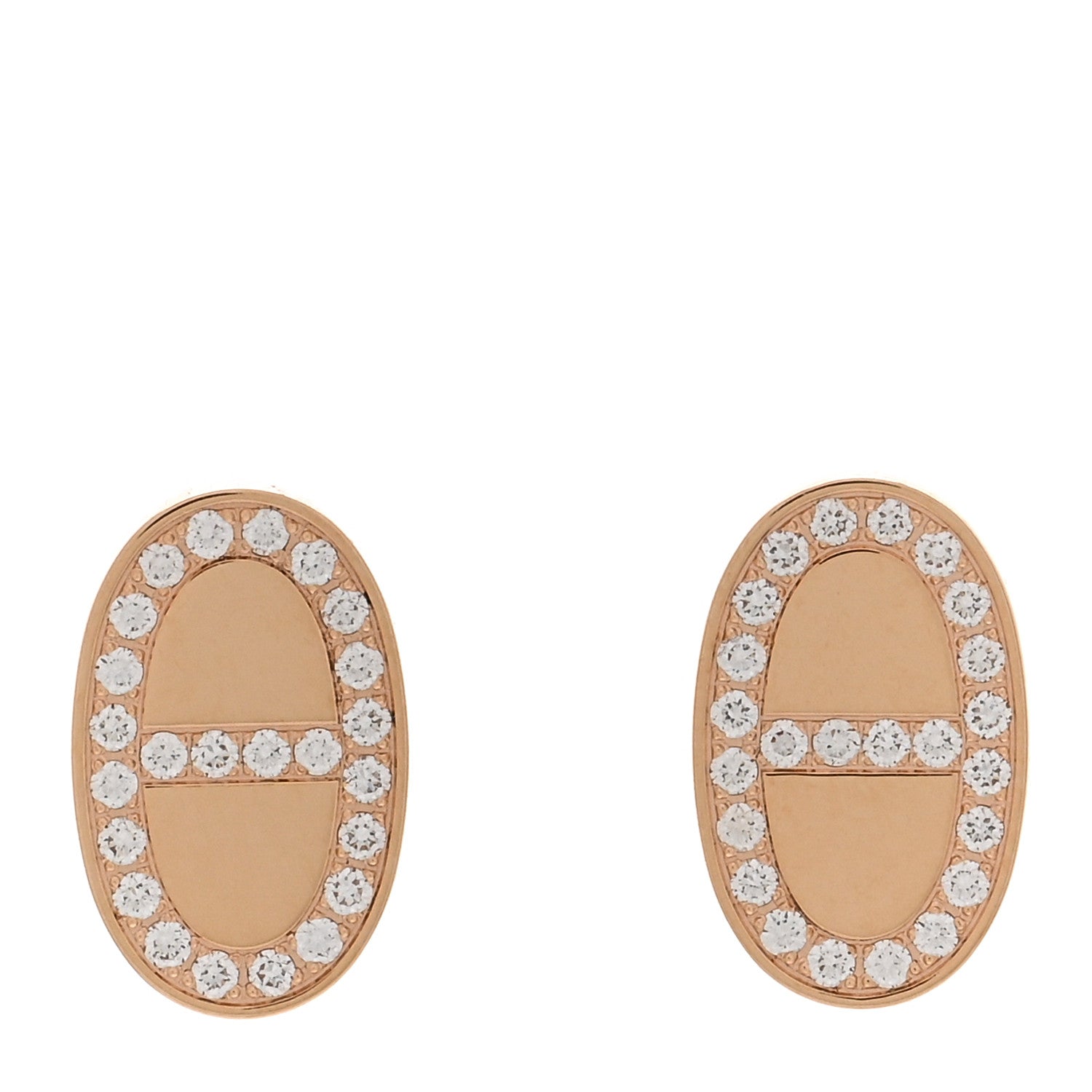 Hermes 18K Rose Gold Diamond Chaine d'Ancre Contour Stud Earrings 1 of 5