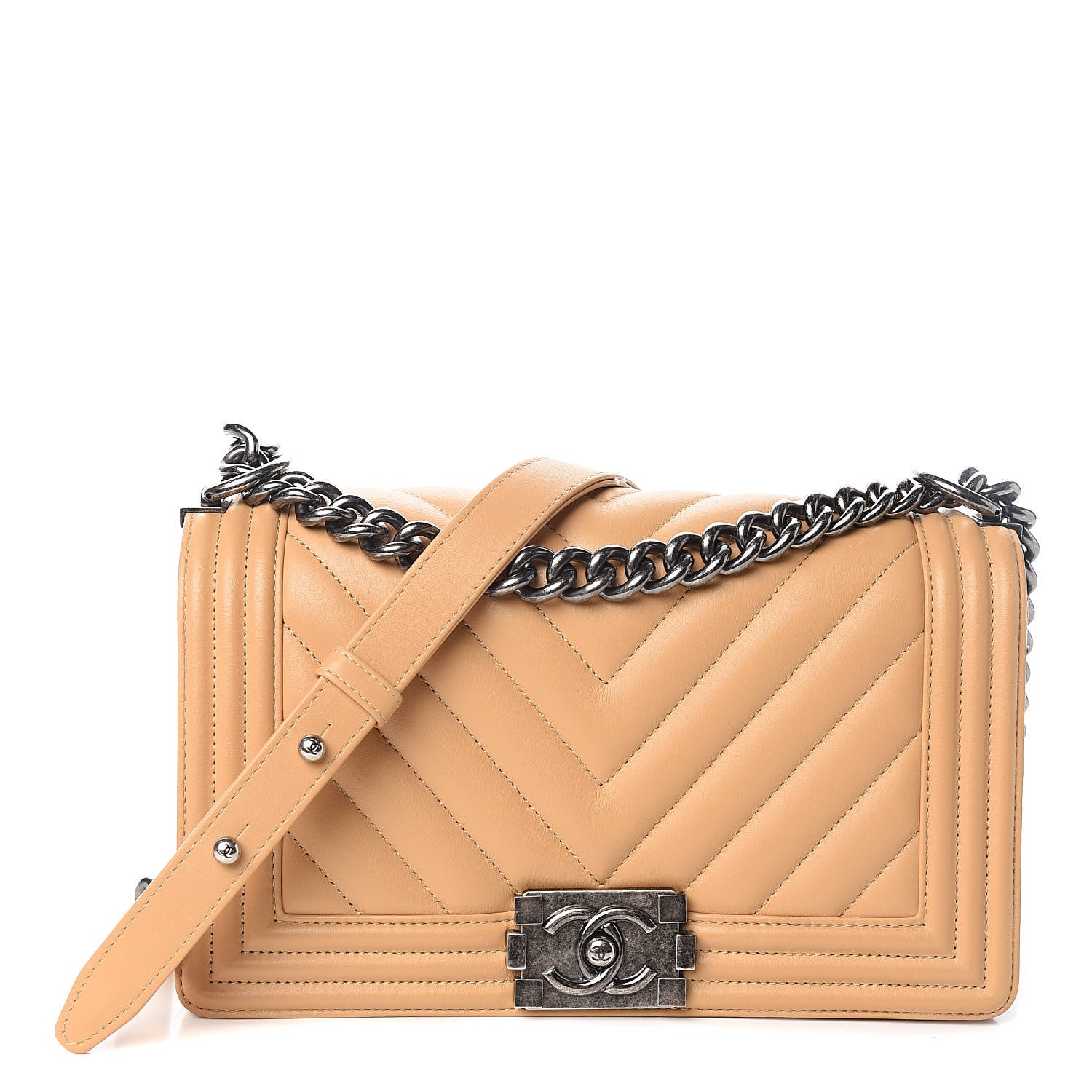 Chanel Calfskin Chevron Quilted Medium Boy Flap Beige 1 of 10